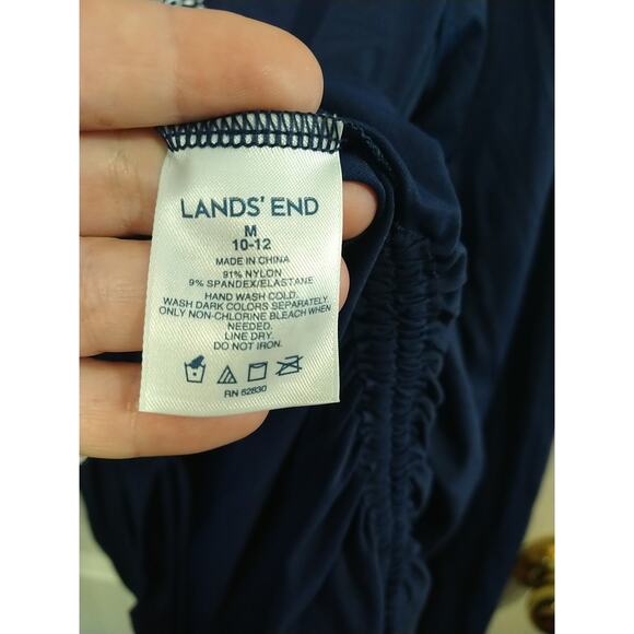 Lands Ends Woman M Swimsuit Coverup Navy Blue Zip White Embroidered Trim Long... - Picture 9 of 10